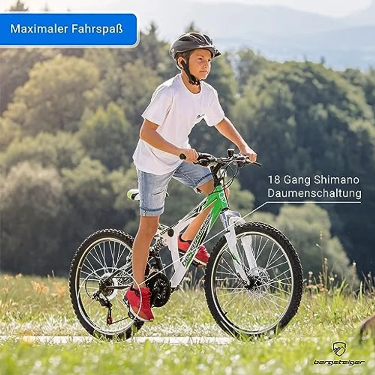 Bergsteiger Montreal 20, 24 Zoll Kinderfahrrad, geeignet für 6,7, 8, 9, 10, 11, 12, 13 Jahre, Shimano 18 Gang-Schaltung, Mountainbike mit Vollfederung, Jungen-Fahrrad, Mädchen-Fahrrad – Bild 2