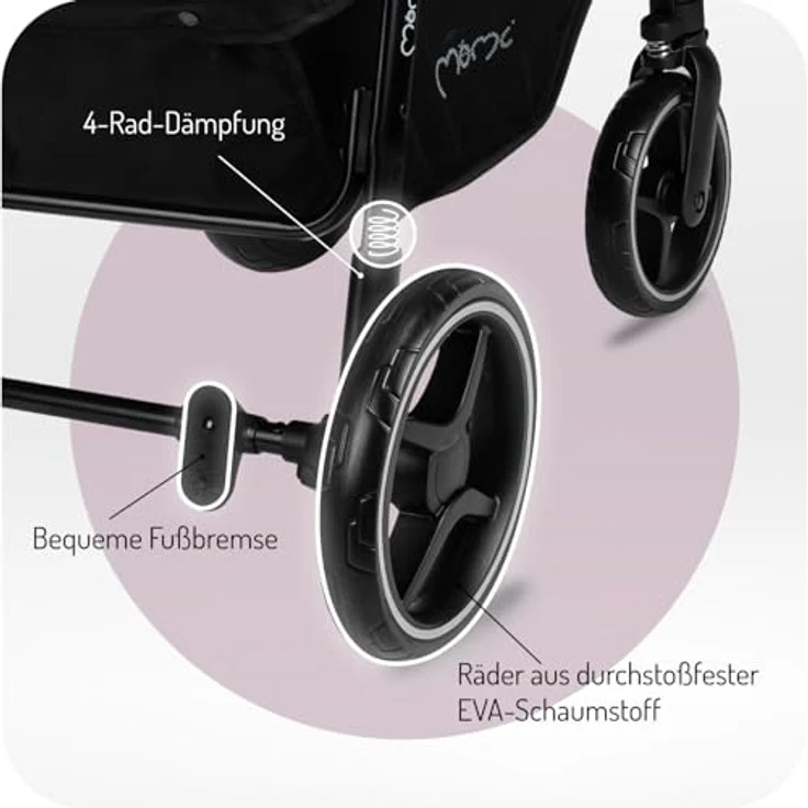 MoMi Kinder-Buggy Miya, Einhand-Faltsystem, große EVA-Räder, XXL-Verdeck, bis 22 kg – Bild 3
