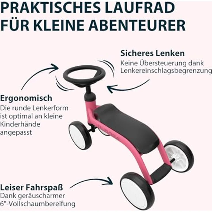 HUDORA Laufrad Up 6 Zoll Pixie, leichtes Lauflernrad für Kinder ab 12 Monaten, hohe Kippstabilität, max. Gewicht 20 kg, 4 Räder, geeignet für 73-80 cm Körpergröße – Bild 3