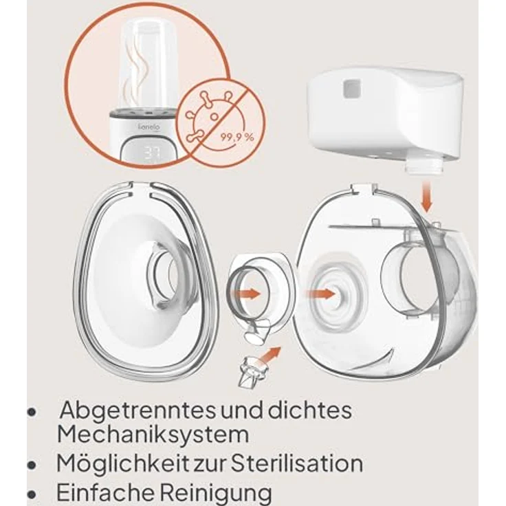 Lionelo Fidi Free Lumi, elektrische Milchpumpe aus Silikon mit einfacher Reinigung und leisem Betrieb – Bild 8