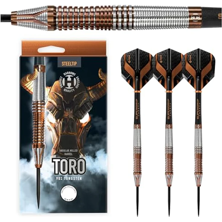 Harrows Toro 90% Steeldarts, 23 Gramm mit Schwarz/Gold Intermediate Supergrip Carbon Shafts und neuen Harrows Toro Flights – Bild 1