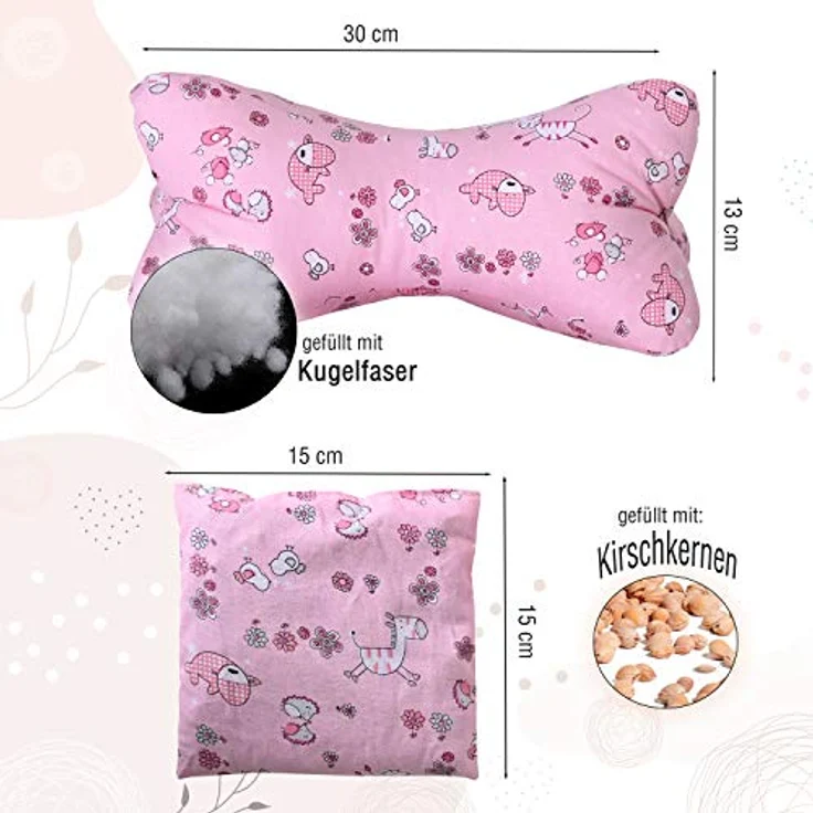 Dr. Berger Leseknochen Set LEA, ergonomisches Kinderkissen Nackenrolle mit BIO-Lavendel und Kirschkernkissen, 100% Baumwolle, pink – Bild 2