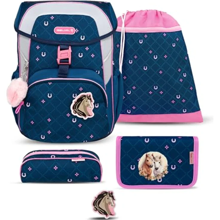 Belmil Schulranzen Kinderrucksack Maxi, ergonomisches 5-teiliges Set mit Brustgurt, 22 L, wasserabweisend, reflektierende Elemente – Bild 1