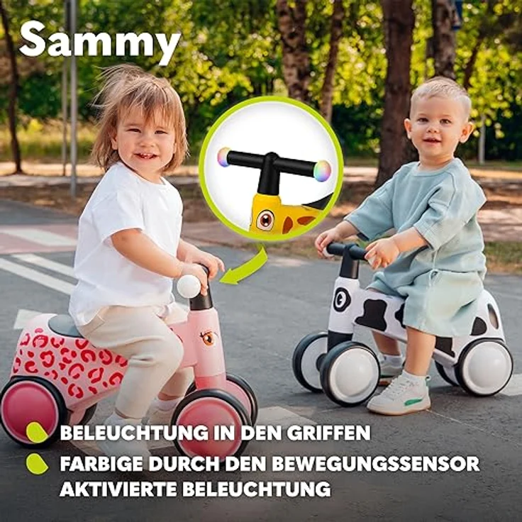 Lionelo Laufrad SAMMY Raddurchmesser: 15 cm Spurbreite vorne: 18,5 cm Radstand hinten: 15 cm Zoll, leuchtende Lenkergriffe, ergonomisches Design, zum Erlernen des Fahren, rosa Panther-Farbe - Preisvergleich – Bild 5