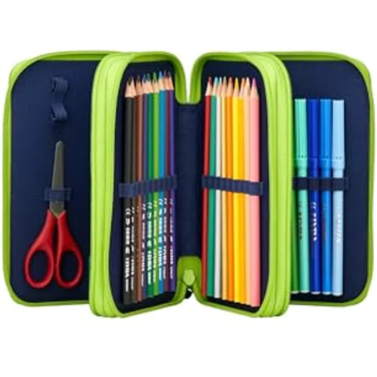 ergobag Maxi Mäppchen Set 40-Teilig, Lyra Bunt- und Filzstifte, Kleingeld Fach, Lineal, Schere SpitzenreitBär - Dunkelblau – Bild 2