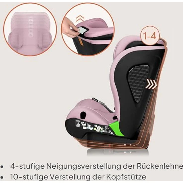 lionelo Autokindersitz NEAL I-SIZE, für Kinder von 100-150 cm, mit Isofix- und Gurtsystem, Getränkehalter, waschbarer Bezug, grau – Bild 5