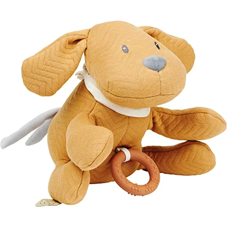 Nattou Musikalisches Kuscheltier, Hund Charlie, Mit integrierter Spieluhr, 30 cm, PETA-geprüft und vegan, Jacquard, Baumwolle/Polyester, Karamell