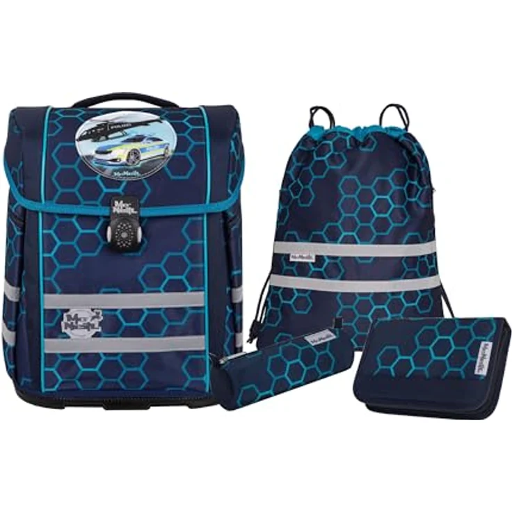 McNeill Schulranzen-Set PERFECTO XAGON, 5-teilig, ergonomisch mit ClickFlex-Rückensystem und Reflektoren, 22 l, Blau – Bild 5