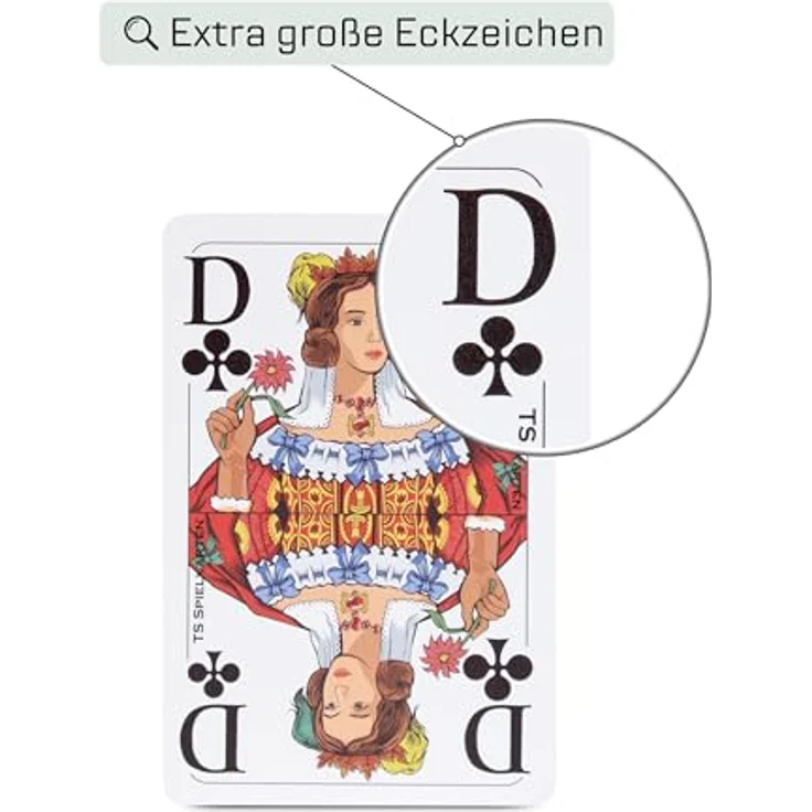 TS Spielkarten Romme Kartenspiel mit extra großen Eckzeichen, Original Leinen, französisches Bild für Senioren, 2 x 52 Karten + 2 Joker + Ersatzkarte – Bild 3