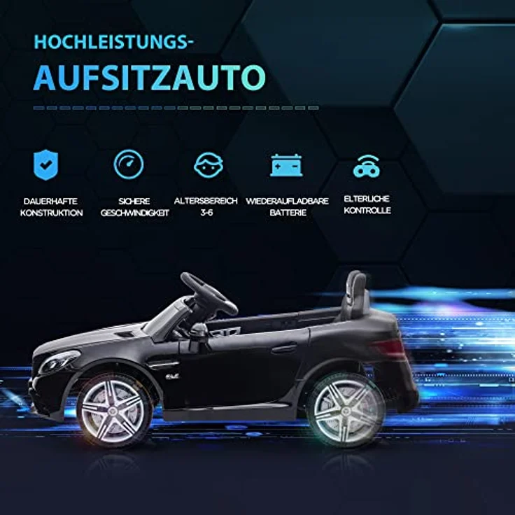 AIYAPLAY Elektro-Kinderauto mit Sicherheitsgurt, Musik, Schwarz, für Kinder ab 3 Jahren, Belastbarkeit 30 kg, 107L x 62.5B x 44H cm – Bild 3