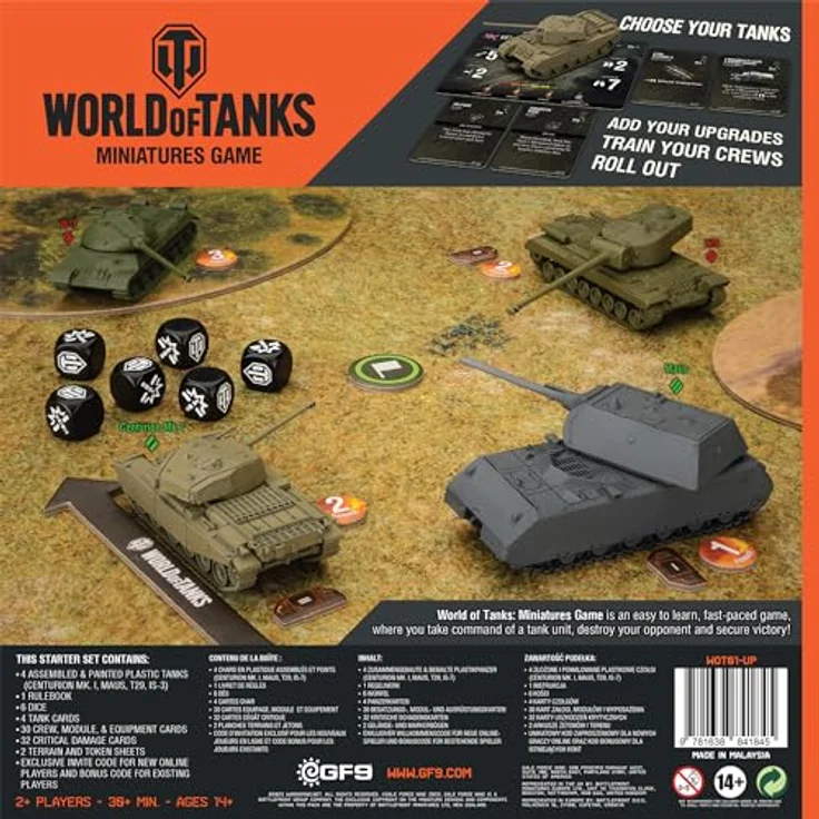 Gale Force Nine World of Tanks Starter Set (Maus, T29, IS-3, Centurion) - Miniaturen Spielset mit bemalten Panzern und Crew, Modulen und Upgrade Karten – Bild 5