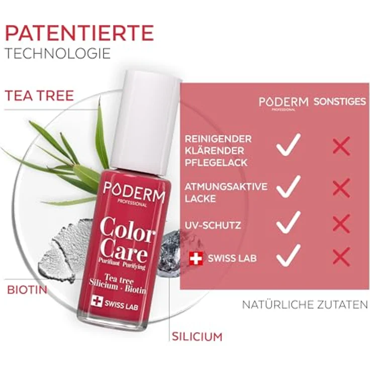 Poderm Vernis Color Care 797 Rouge Rose, Wirkstoffhaltiger Nagellack mit Teebaumöl zur Nagelpflege, 8 ml – Bild 4