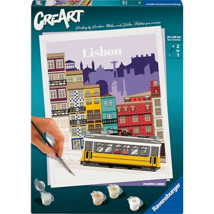 Ravensburger CreArt - Malen nach Zahlen Set, Farbenfrohes Lissabon, 24 x 30 cm