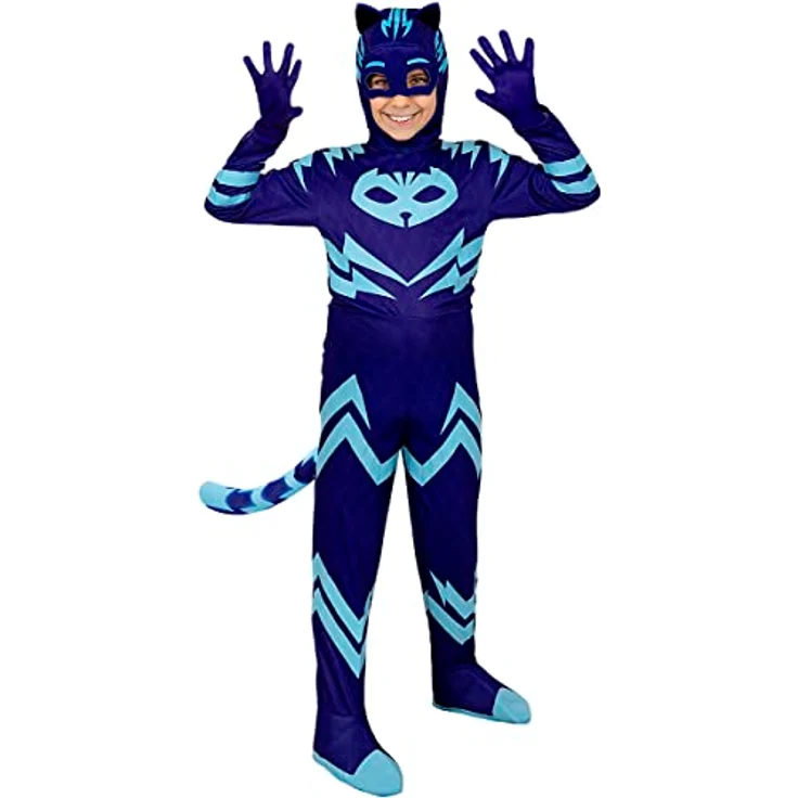 Funidelia | Catboy PJ Masks Kostüm deluxe für Jungen - Blaues Zeichentrickfilm Kostüm - Größe 7-9 Jahre - Mit Schwanz und Augenmaske – Bild 1