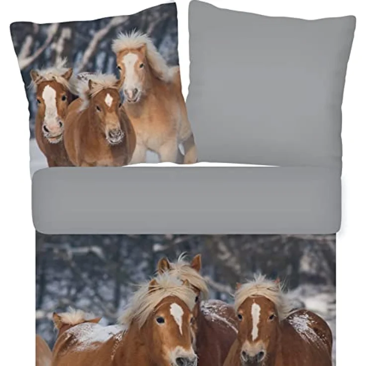 ESPiCO Bettwäsche Trendy Bedding Pferde Haflinger Schnee Winter Fell Stute Wendeoptik Flanell, 135x200 cm, Winter-Bett-Garnitur in Flanell-Qualität, Kinderbettwäsche – Bild 2