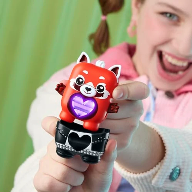 Nano-Mals Pamanda, elektronisches Fidget-Tierchen mit farbwechselnder Herzanzeige, rot, inkl. ansteckbarem Rocker-Outfit und Clip für Schulranzen – Bild 6