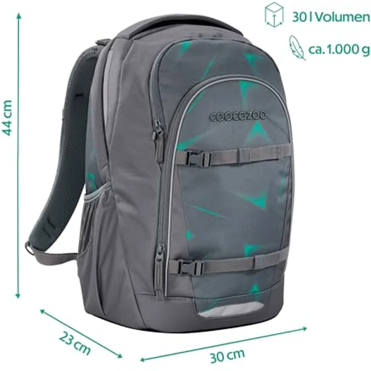 Coocazoo Schulrucksack Every „Arrow Drift“, grau-türkis, ergonomisch, höhenverstellbar, mit Brust- und Hüftgurt, 30 Liter, ab der 3. Klasse – Bild 2