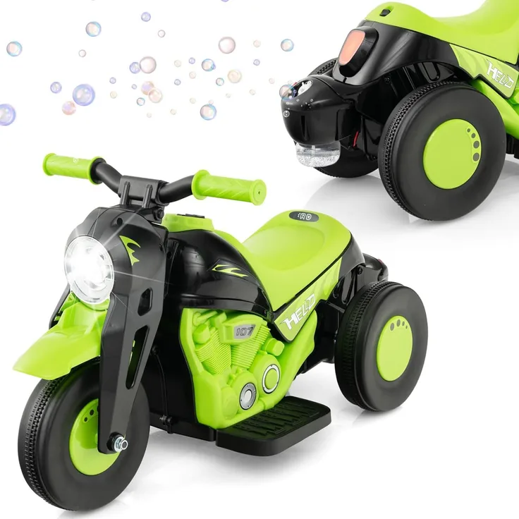 Dreamade Kinder Elektro Motorrad mit Seifenblasenfunktion, 2,5-3 km/h, Dreirad Kindermotorrad mit Musik & LED-Scheinwerfer, Elektromotorrad für Kinder ab 3 Jahren, bis 30kg belastbar (Grün)
