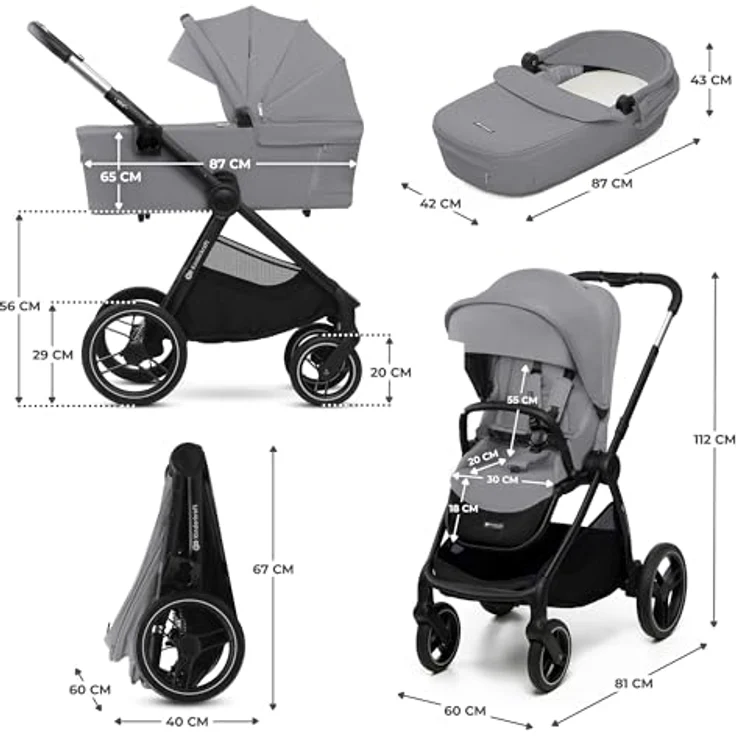 Kinderkraft NEA 2.0 Kombi-Kinderwagen, 2in1 mit Babywanne und Sportsitz, bis 22 kg, Teleskopschieber, inkl. Getränkehalter und Wickeltasche - Platinium Grey, mit Gratis Mobilitätsgarantie – Bild 16