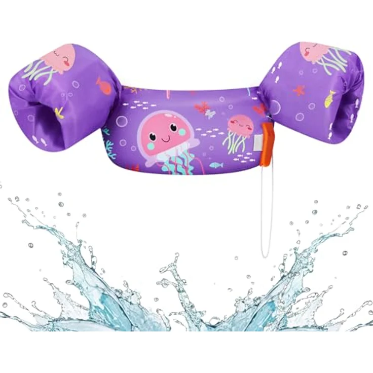 HeySplash Kinder Schwimmflügel, Cartoon Design Schwimmhilfe 2-6 Jahre Kinder Schwimmreifen Sicher Kein Aufblasen Schwimmgürtel mit Sicherheitsverschluss für Jungen Mädchen Schwimmtrainer, Lila – Bild 1