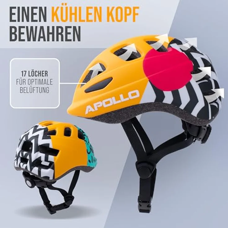 Apollo Kinder Fahrradhelm, Multisport Helm für Kinder & Jugendliche, Verstellbar ab Größe 48, Sicher & Bequem, Trendige Farben & Muster, Reflektor, für Fahrrad & Roller – Bild 5