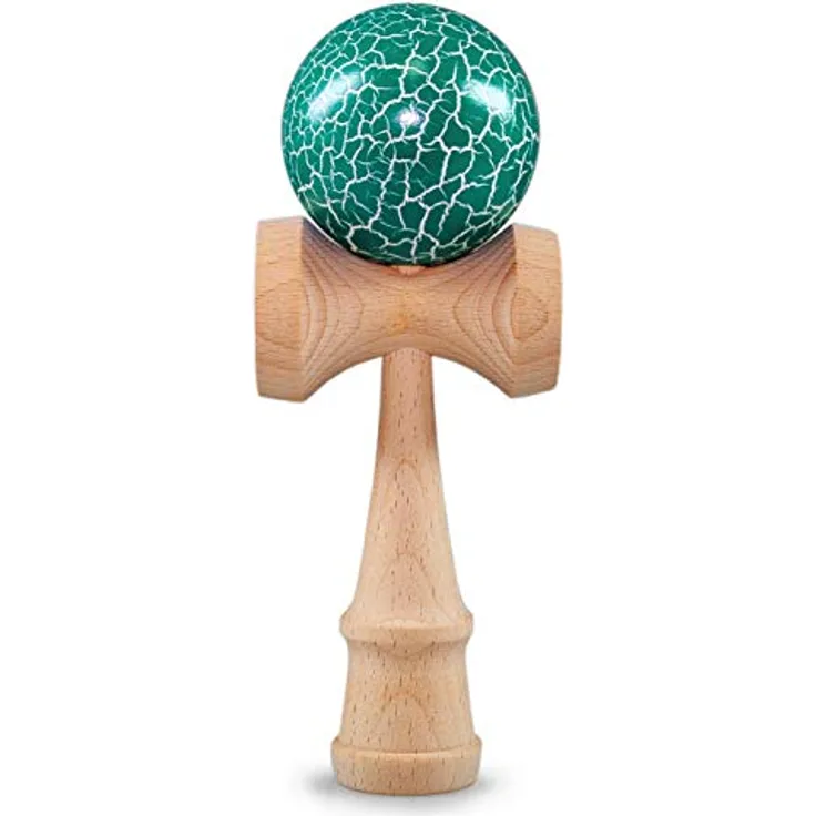 Ganzoo Kendama, Original Japanisches Traditionsspiel aus Buchenholz, Geschicklichkeitstraining mit Kugel und Fangteller, türkis Flash + Holz