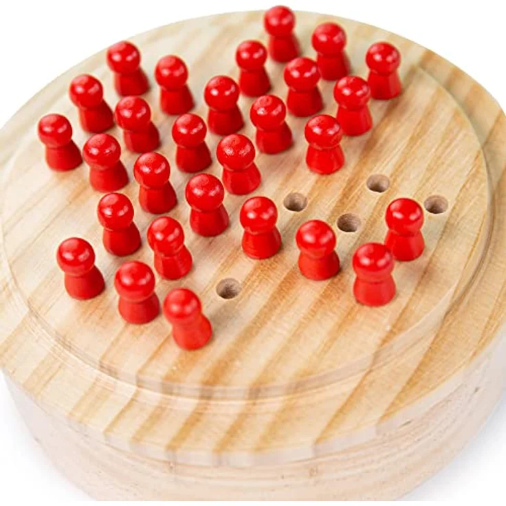 Bigjigs Toys Mini-Solitär aus Holz, handgefertigtes Brettspiel mit 32 Spielsteinen, ideal für Reisen, für Kinder ab 3 Jahren, Maße 12 cm x 12 cm x 4 cm – Bild 4