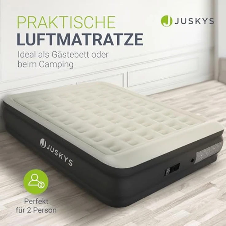 Juskys Luftmatratze Sapri, Doppel-Luftbett, selbstaufblasend, wasserdicht, inkl. Pumpe, Tasche, Grau, Anthrazit – Bild 2