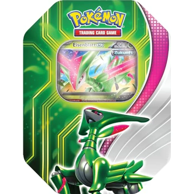 Pokémon-Sammelkartenspiel: Tin-Box Paradoxclash: Eisenblatt-ex (1 holografische Promokarte & 4 Boosterpacks) – Bild 2