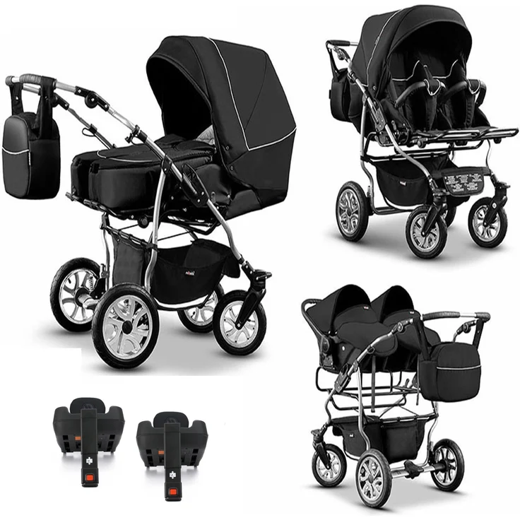 BabyMerc Zwillings-Kombikinderwagen City Twin 5 in 1 inkl. Sportsitze, Autositze und Isos in 19 Farbenærnten-Buggy für Geschwister in 19 verschiedenen Farben – Bild 1