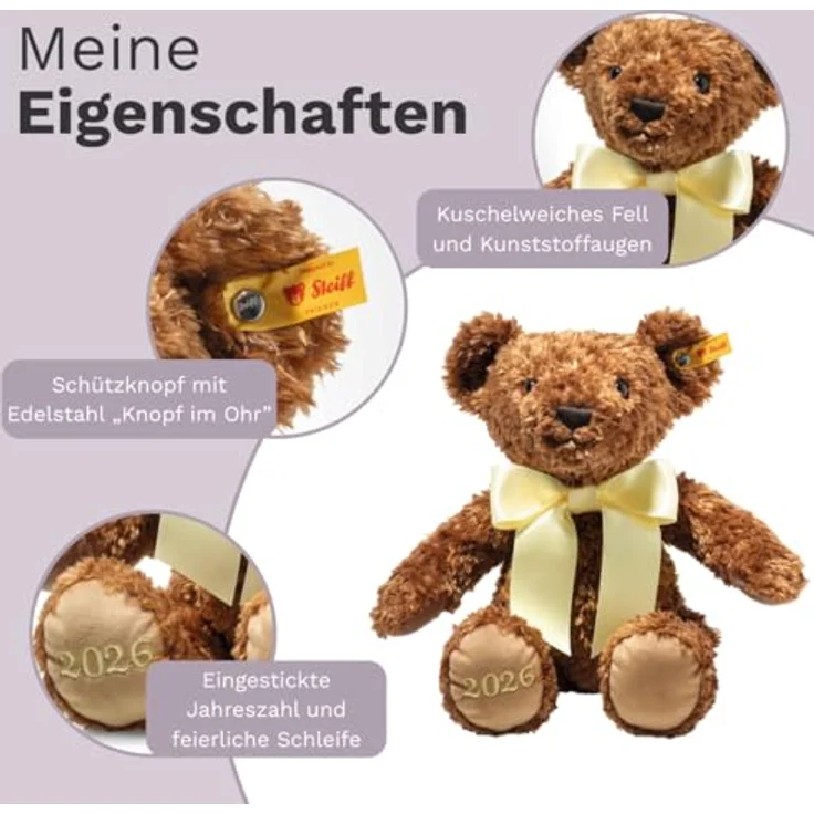Steiff Cosy Jahresbär 2026, Plüschtier 34 cm, braun, handgefertigter Teddybär mit gestickter Jahreszahl und waschbar bei 30 °C – Bild 3