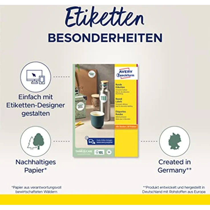 AVERY Zweckform Runde Etiketten L3415-10 (240 Aufkleber auf 10 Blatt, zum Bedrucken, selbstklebend, Ø 40 mm, A4, Klebepunkte zum Kennzeichnen von Unterlagen, Produkten) weiß – Bild 2
