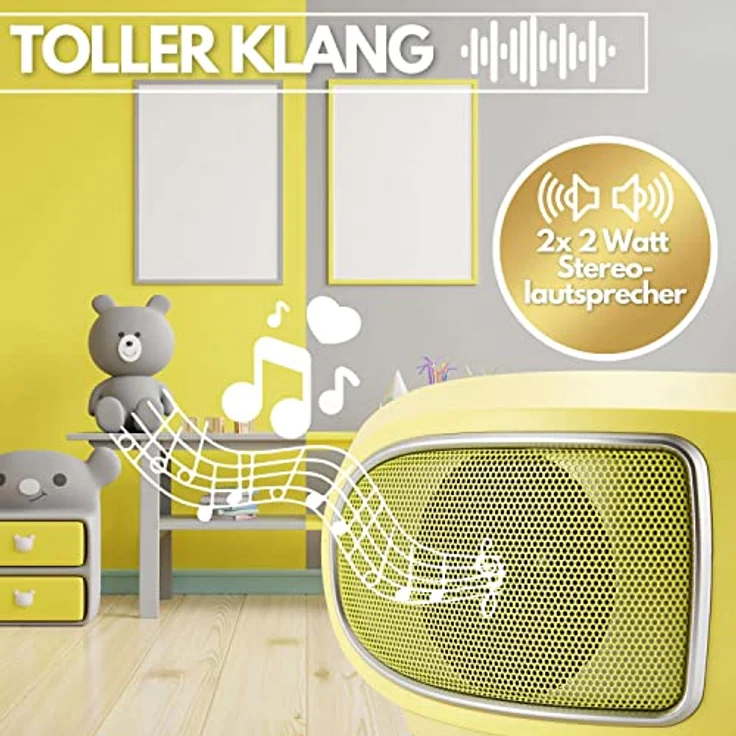 Cyberlux Tragbare Boombox CD-Player mit FM Radio, AUX-In, USB, und Kopfhöreranschluss, glamour gelb – Bild 4