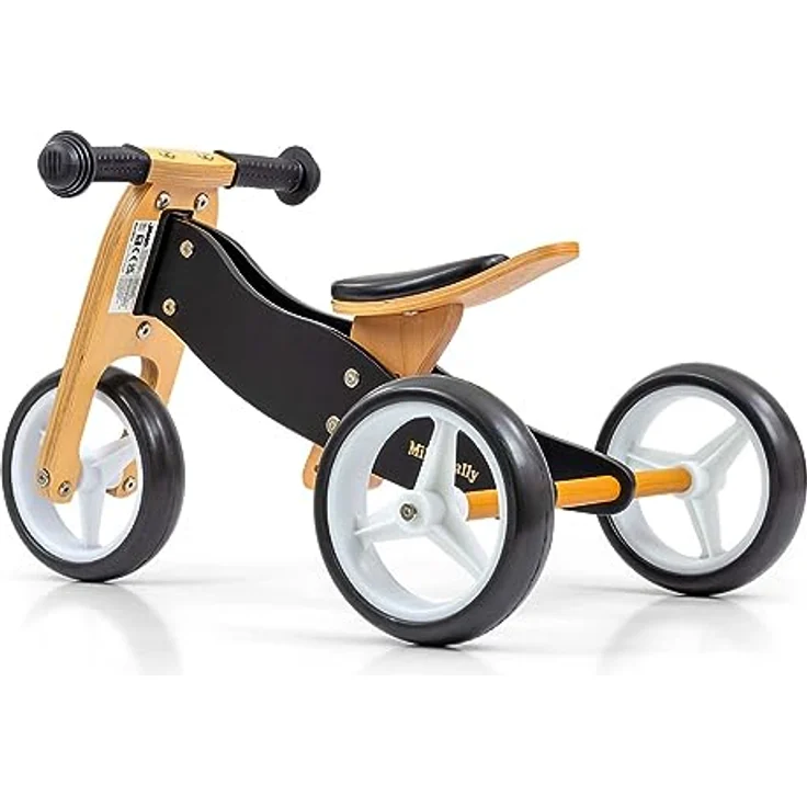 Milly Mally Holzdreirad 2in1 Jake Black, Kinderfahrzeug mit verstellbarem Sattel, Lenkraddrehbegrenzer und rutschfesten Griffen – Bild 4
