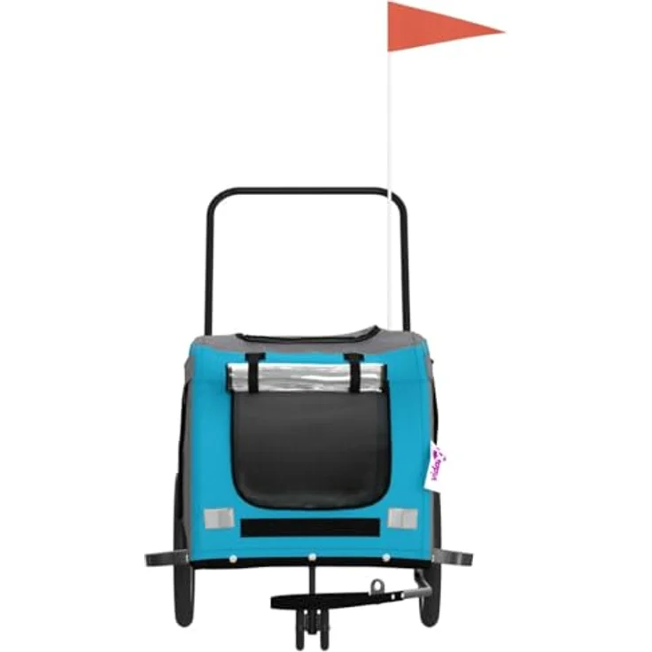 vidaXL Fahrradhundeanhänger Fahrradanhänger Hunde Blau und Grau Oxford-Gewebe und Eisen, 45 kg Tragfähigkeit und PVC-Dach – Bild 4