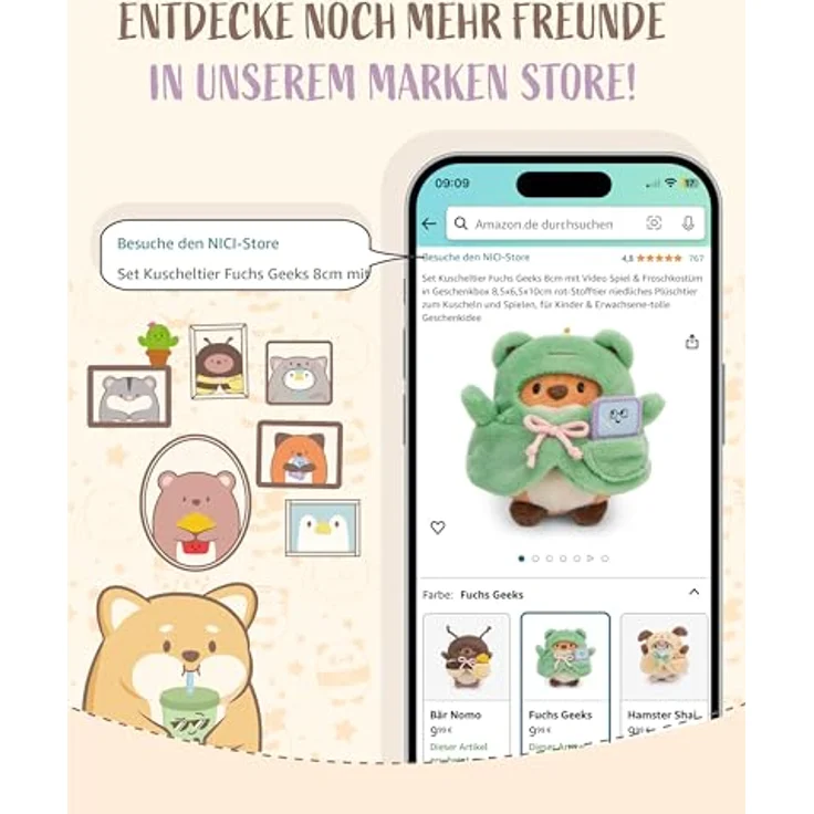 Nici Kuscheltier mymochi, Set Panda Kono 8 cm mit Schokolade und Popcornkostüm, NICI Plüsch in Geschenkbox – Bild 7