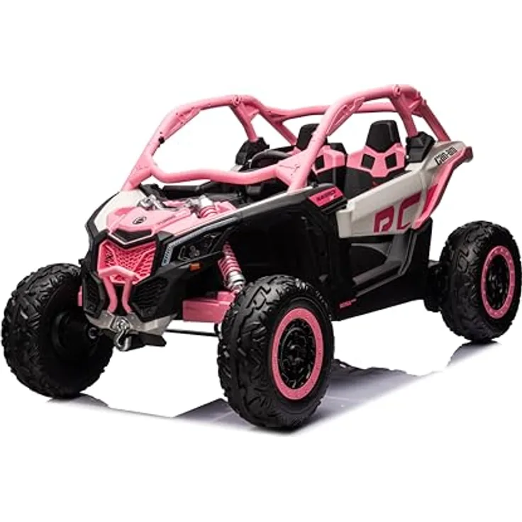 FINOOS CAN-AM Maverick UTV Buggy, Kinder-Elektroauto 2-Sitzer mit 24V Antrieb, rosa, 4x4, Bluetooth, LED-Beleuchtung, Fernsteuerung