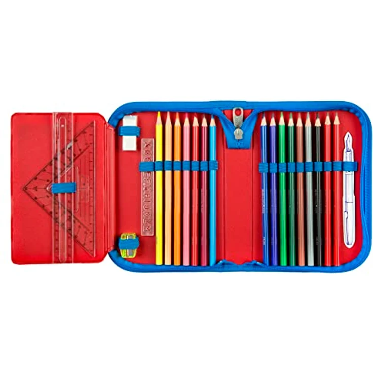 Super Mario gefülltes Schüleretui Federmäppchen inkl. Stiften, Radierer, Lineal etc. I Schlampermäppchen I Etui für die Schule – Bild 3