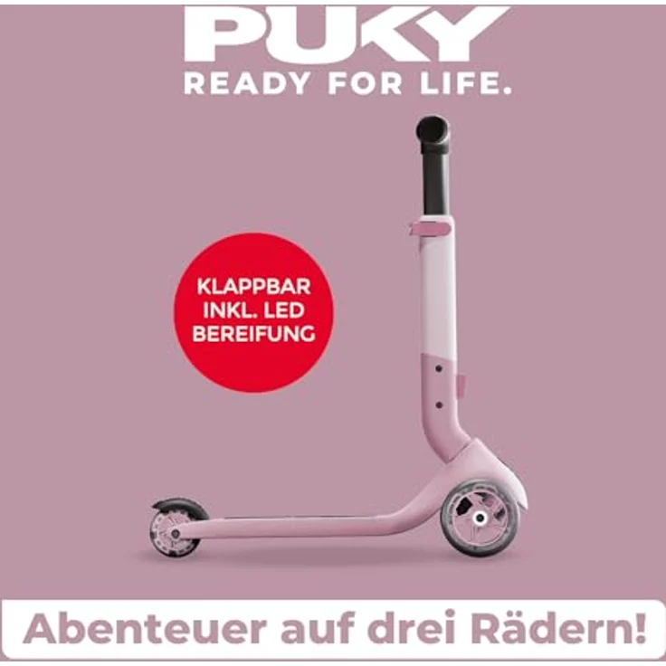 PUKY PUKYmini-Scooter Push | Kinderroller ab 2 Jahre | Rosa | Höhenverstellbarer Lenker | Klappbar & Kompakt | Extra breite Reifen | Leuchtende Räder | Ideal für Abenteurer & Outdoor – Bild 2