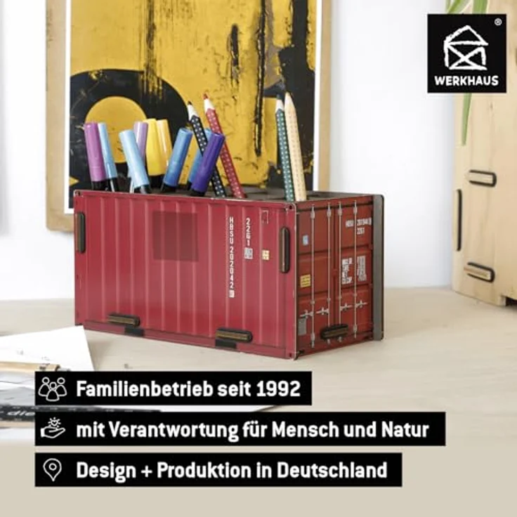 Werkhaus Container Penbox rot, Stifteköcher aus Holz mit 12 Fächern und kinderleichtem Aufbau – Bild 4