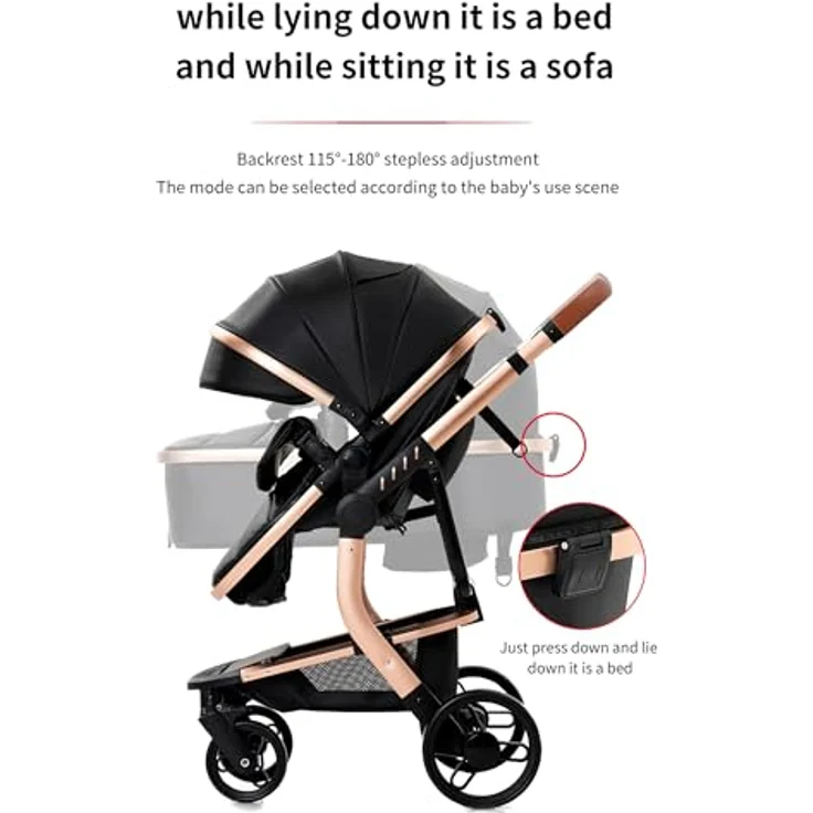 3 in 1 Kombikinderwagen Kinderwagen 3-in-1 Dreirad Lauflernhilfe Hochlandschaft Kinderwagen Faltbarer Kinderwagen Babywagen Babywagen für Baby 0-36 Monate (khaki 518) – Bild 9