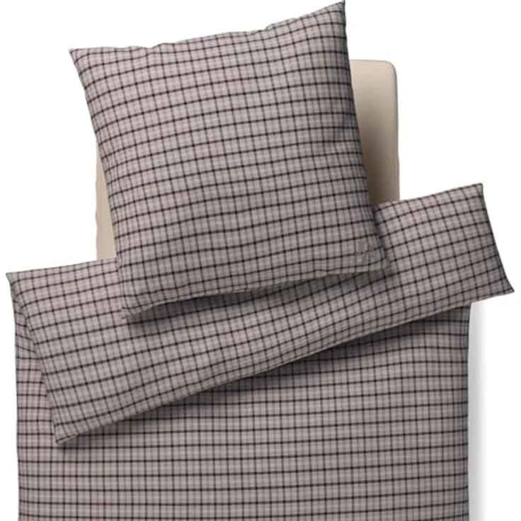 Joop! Bettwäsche Soft Mesh 45005 07, 2-teilige Flanell Garnitur mit kariertem Design, Stone Grau, Größe: 135 cm x 200 cm – Bild 2