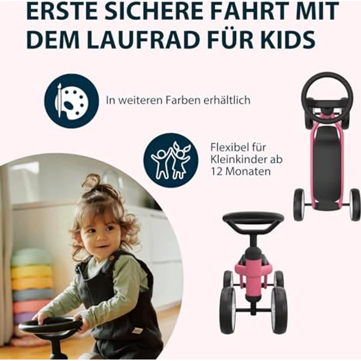 HUDORA Laufrad Up 6 Zoll Pixie, leichtes Lauflernrad für Kinder ab 12 Monaten, hohe Kippstabilität, max. Gewicht 20 kg, 4 Räder, geeignet für 73-80 cm Körpergröße – Bild 5