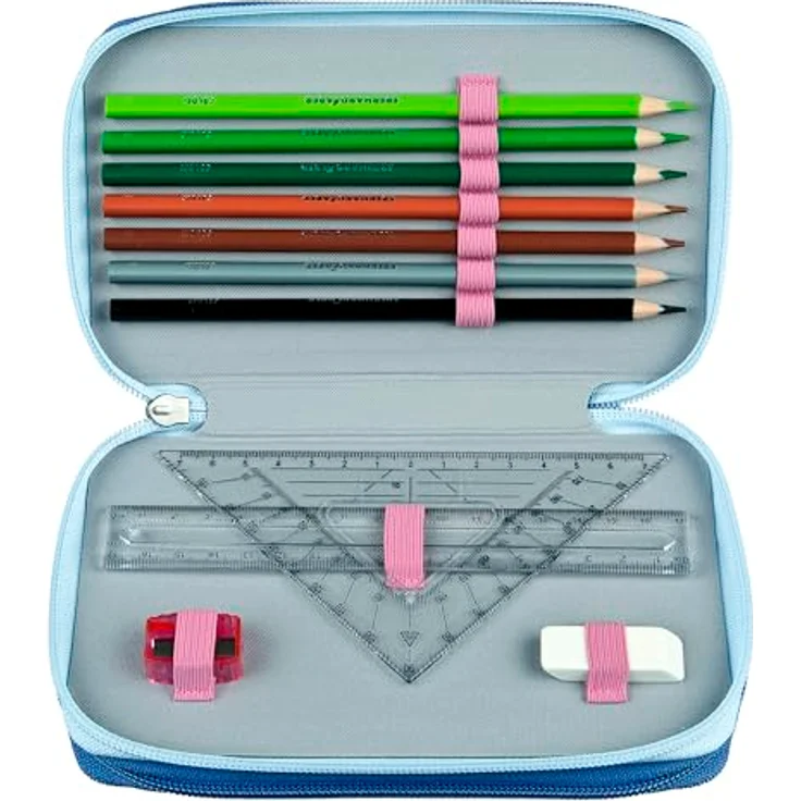 Scooli Tripledecker Stitch, Gefülltes Schüleretui mit 21 Buntstiften, Ergonomisches Design, Robust und Strapazierfähig, Ideal für Schule und Freizeit, Ab 6 Jahren – Bild 4