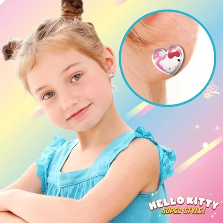 CRAZE STICKER EARRINGS Hello Kitty, Klebeohrringe für Mädchen mit 27 Paar bunten Motiven, ideal als Kinderschmuck oder Party-Mitbringsel – Bild 4
