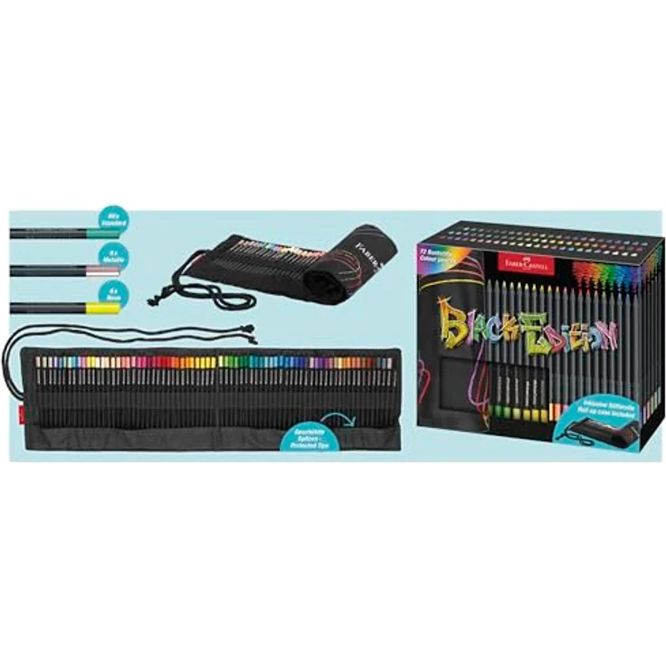 Faber-Castell 116418 Buntstifte Set, 72 Black Edition mit Metallic- und Neonfarben, ergonomisches Design, inklusive Stifterolle – Bild 2