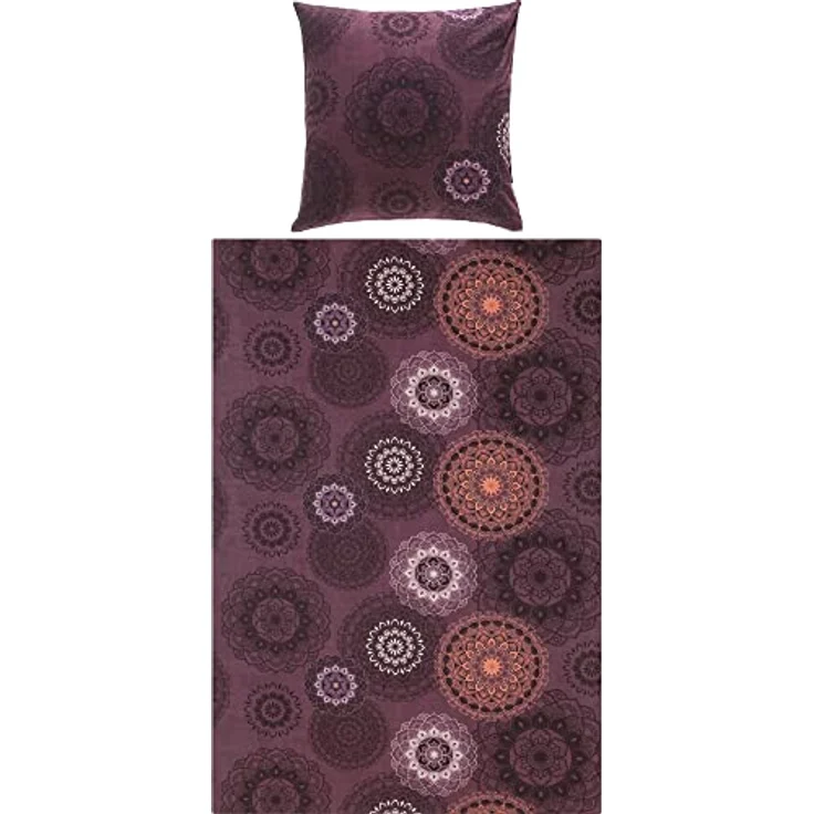 Erwin Müller Bettwäsche, Bettgarnitur Flanell 4-TLG. Sparpaket Mandala - mollig warm, temperaturregulierend, mit praktischem Reißverschluss - aubergine Größe 135x200 cm | 80x80 cm – Bild 3