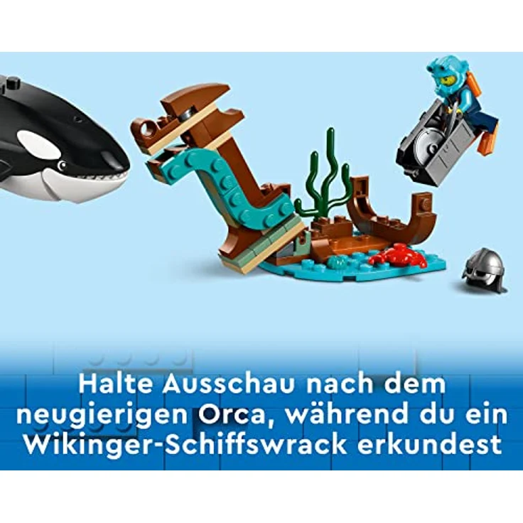 LEGO 60368 City Arktis-Forschungsschiff, großes schwimmfähiges Spielzeug-Boot mit Hubschrauber, Beiboot, ROV-U-Boot, Wikingerschiffswrack, 7 Minifiguren & Orca-Figur, Geschenk für Kinder ab 7 Jahren – Bild 5