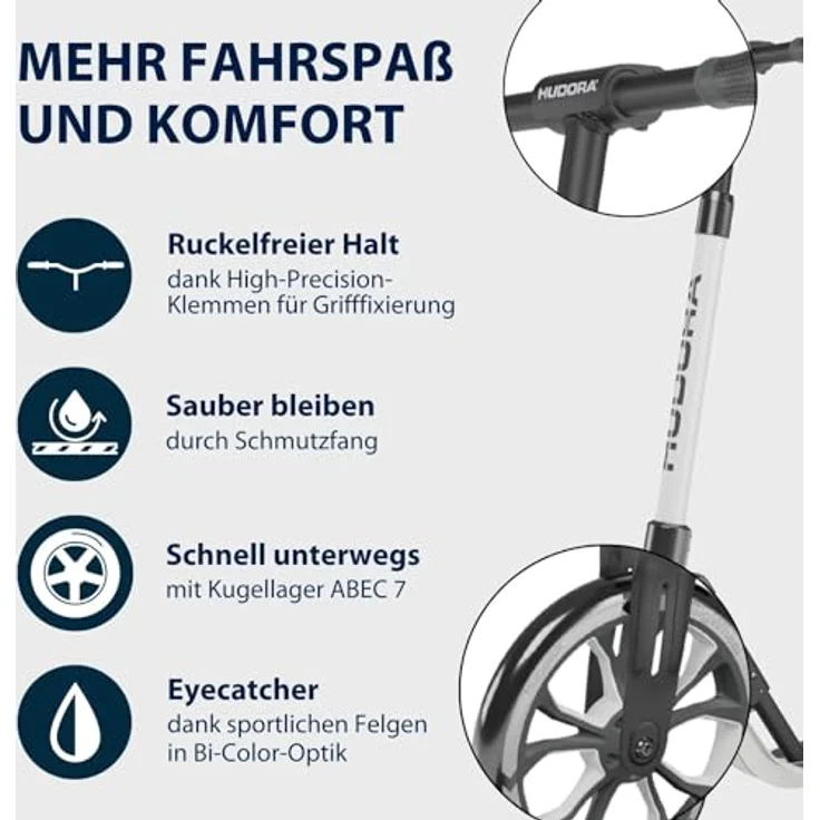 Hudora Scooter Big Wheel 205 Advanced, faltbarer Tretroller mit 205 mm Rädern, höhenverstellbar und bis 100 kg belastbar, ash – Bild 4