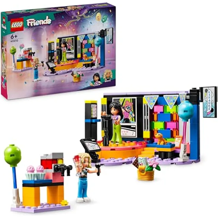 LEGO Friends Karaoke-Party, Musik-Spielzeug für Mädchen und Jungen ab 6 Jahren, die gern singen, Mini-Puppen-Set mit den Figuren Liann und Nova sowie einem Gecko, Geschenk für Kinder 42610
